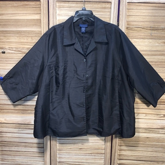 Venezia Black 3/4 Sleeve Button Down Blouse Size 22/24 - Picture 1 of 5